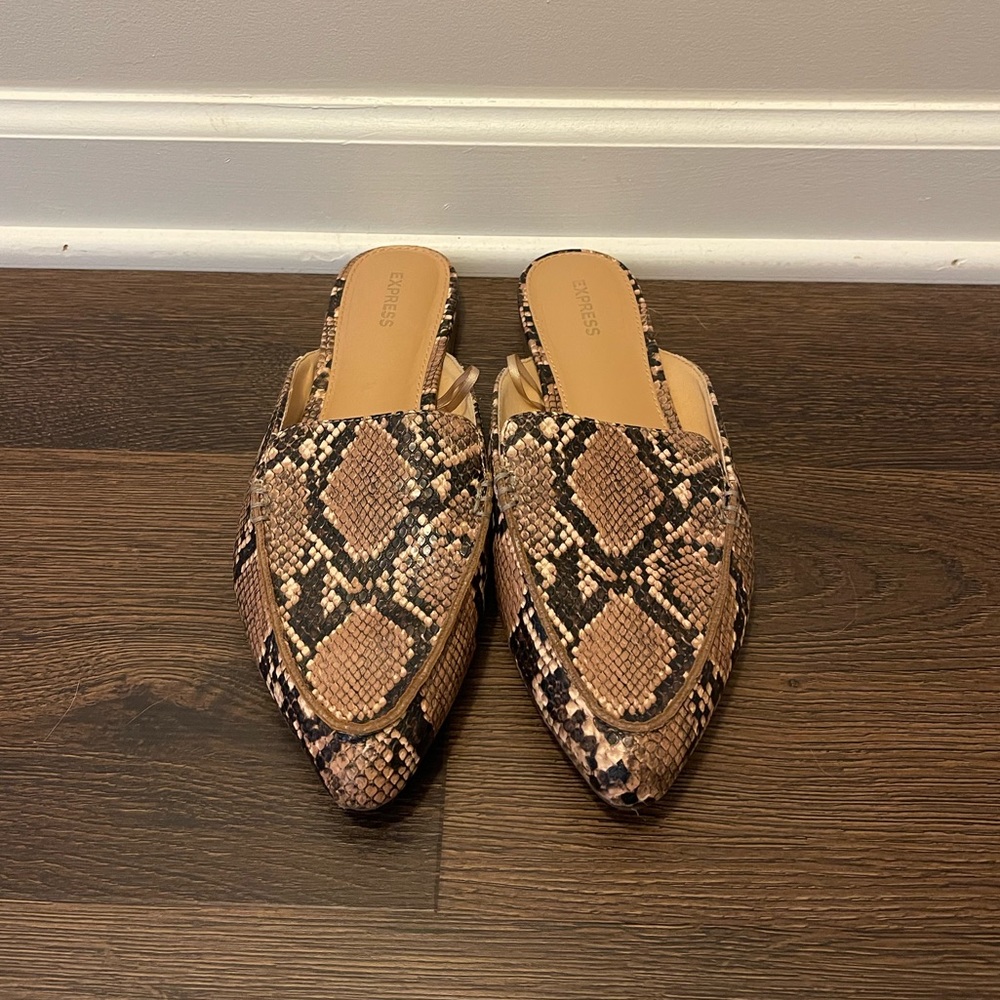 Snakeskin Mules, size 9